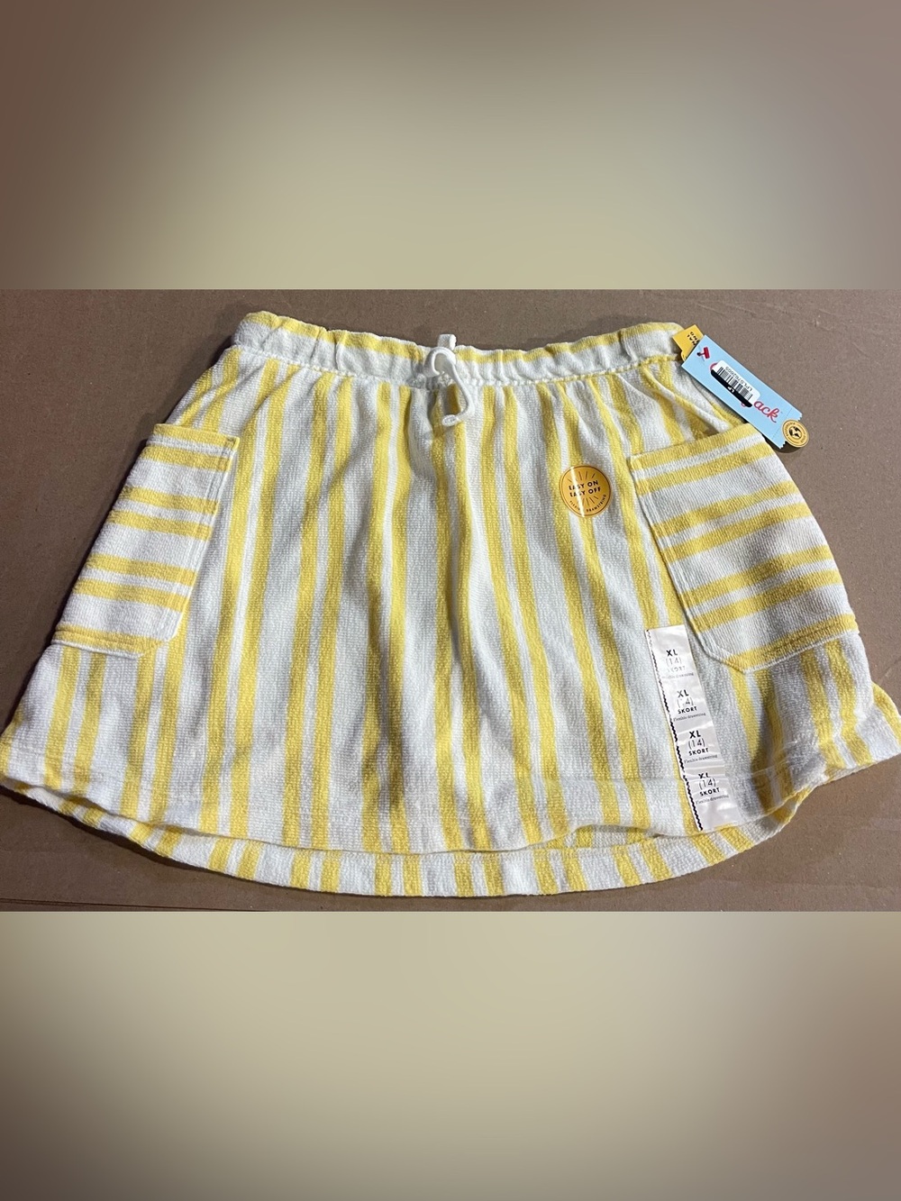Yellow & cream striped terry cloth skort